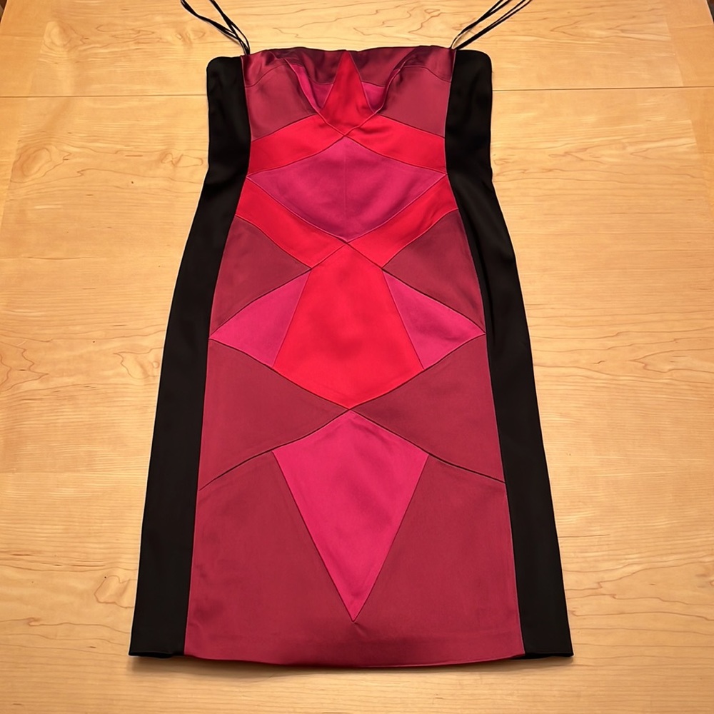 Cache Scarlet Color Block Strapless Dress Sz 6 - image 6